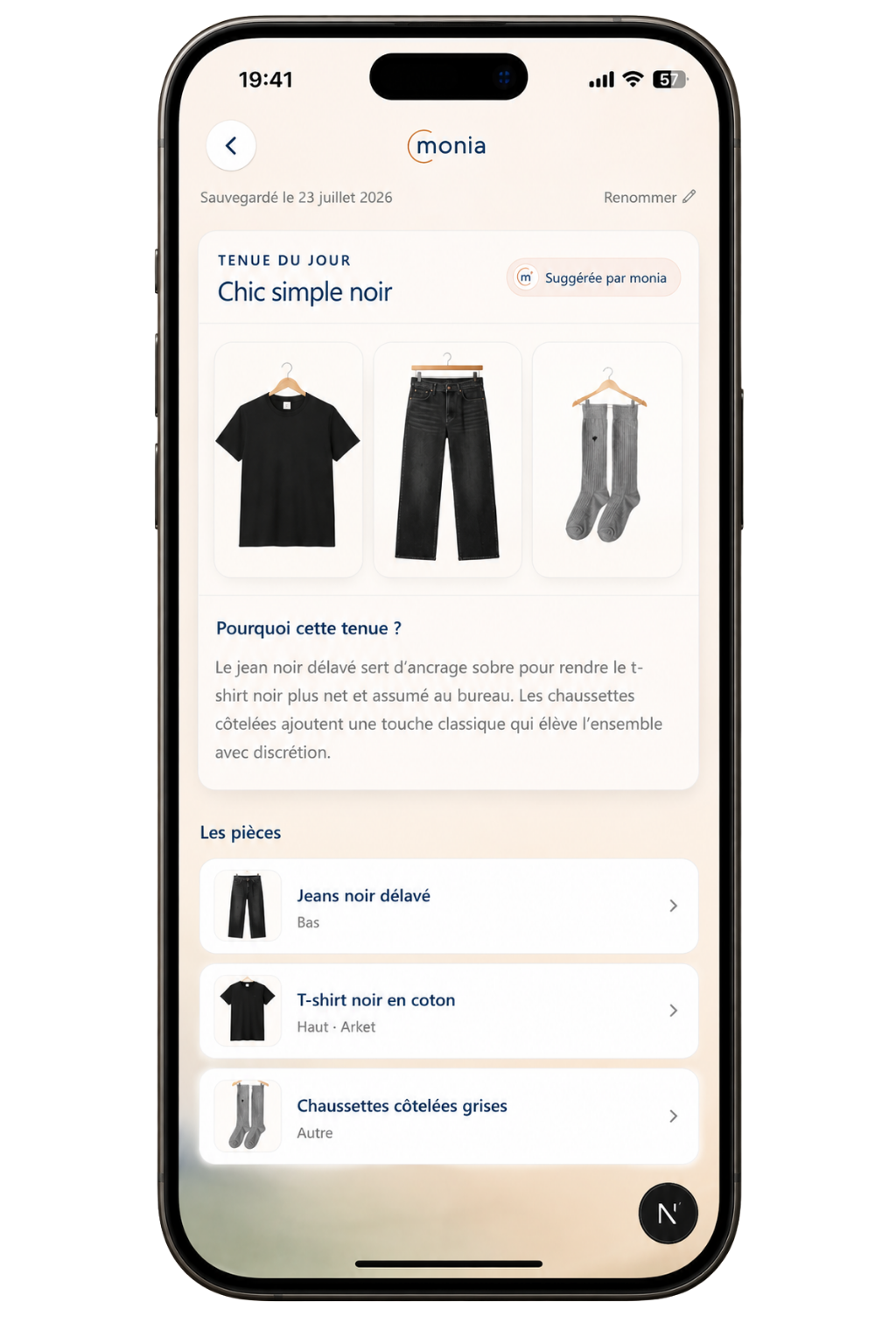 Outfit of the day screen — outfit from your clothes